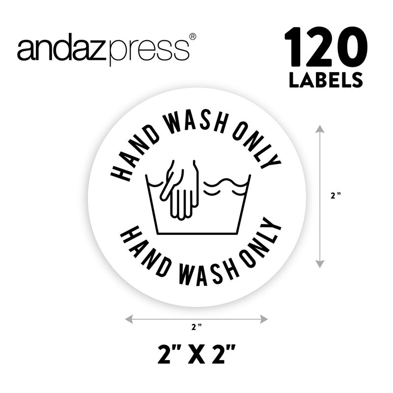 Andaz Press Round Small Business Sticker Labels, 120-Pack, Hand Wash Only, Packaging Stickers - Image 3
